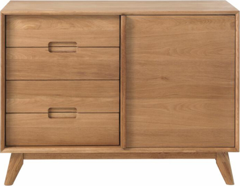 Deluxe skjenk, m. 1 skyvedør og 4 skuffer - naturlig eikefiner og eik (108x45)