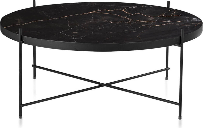 CANETT Tiago rundt salongbord - svart marmortrykk / glass med jernramme (Ø:82)