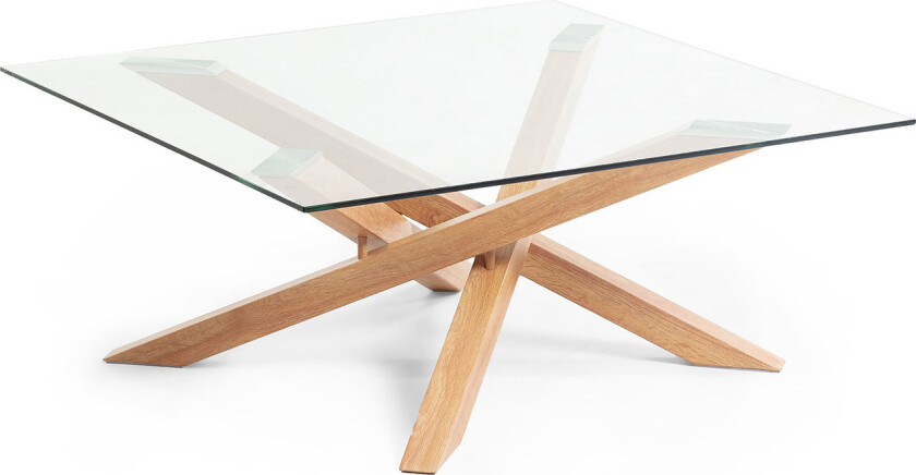 LAFORMA firkantet Mikado salongbord - klart glass og naturlig stål (90x90)