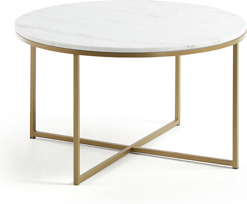 LAFORMA rundt Sheffield salongbord - hvit marmor og gullmetall (Ø80)