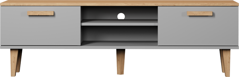 KOCOT Denver TV-bord, m. 2 dører og 1 hylle - chinchillagrå og naturlig hickory sponplater (160x47,2)