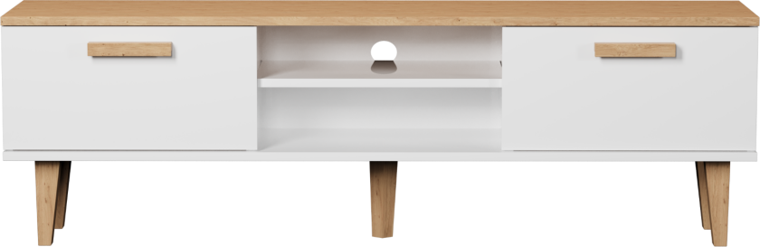 KOCOT Denver TV-bord, m. 2 dører og 1 hylle - hvit og naturlig hickory sponplate (160x47,2)