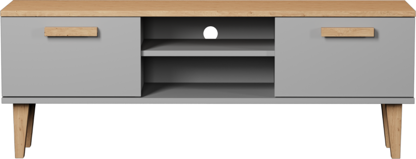 KOCOT Denver TV-bord, m. 2 dører og 1 hylle - chinchillagrå og naturlig hickory sponplate (120x47,2)