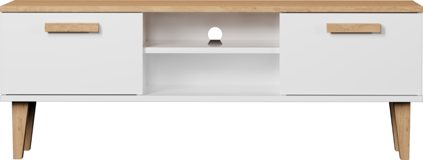 KOCOT Denver TV-bord, m. 2 dører og 1 hylle - hvit og naturlig hickory sponplate (120x47,2)