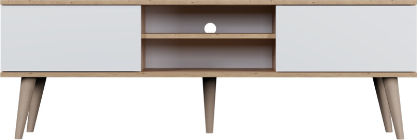 KOCOT RTV Toronto TV-bord, m. 2 dører og 1 hylle - naturlig og hvit bøk (160x35)