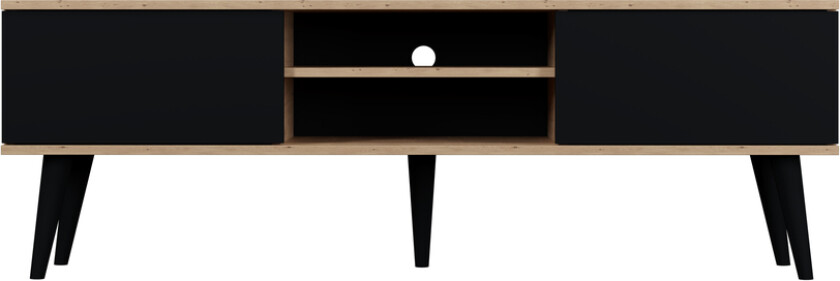 KOCOT RTV Toronto TV-bord, m. 2 dører og 1 hylle - naturlig og svart bøk (160x35)