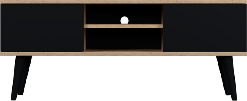 KOCOT RTV Toronto TV-bord, m. 2 dører og 1 hylle - naturlig og svart bøk (120x35)