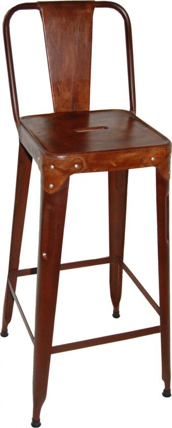 VAREMERKE LIVING barstol - ekte brunt skinn og rustfarget jern