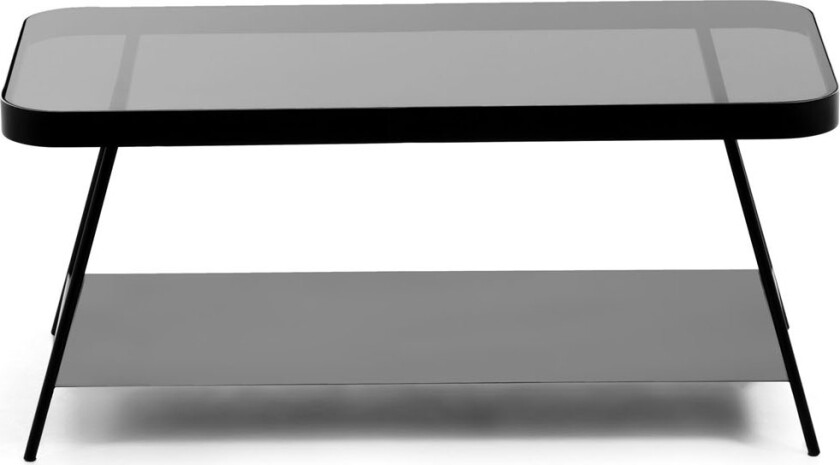 LAFORMA rektangulært Duilia salongbord med hylle - svart glass og metall (90x45)