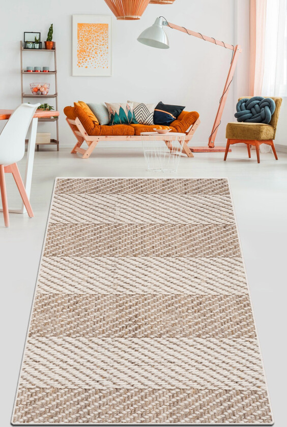 Bilde av TEPPI Tresse Hall-teppe med striper, rektangulært - flerfarget bomull og chenille (80x300)