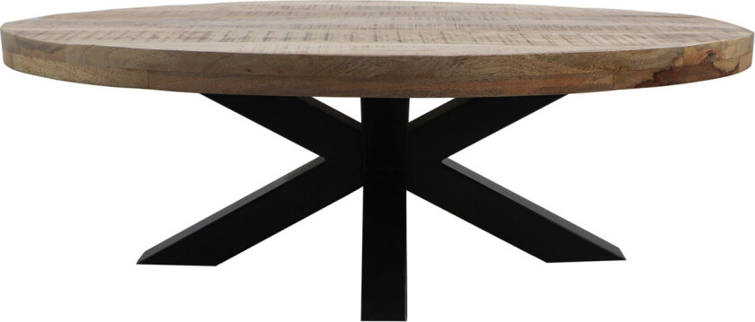 HSM COLLECTION salongbord, ovalt - naturlig mangotre og svart metall (130x80)