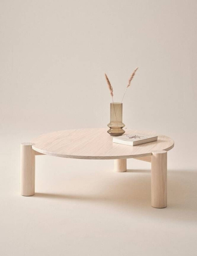 sofabord Ø 100 cm Hvitsåpet furu