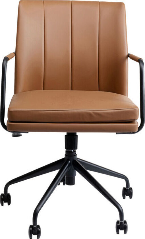 KARE DESIGN Charles kontorstol, med armlener, vippefunksjon - brunt polyuretanbelagt stoff og sort stål