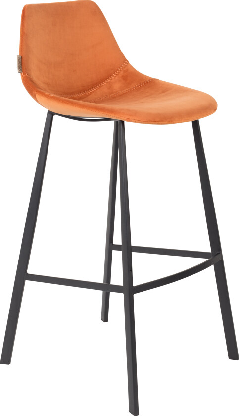 DUTCHBONE Franky barkrakk, med ryggstøtte og fotstøtte - oransje fløyelsstoff og svart stål (80 cm)