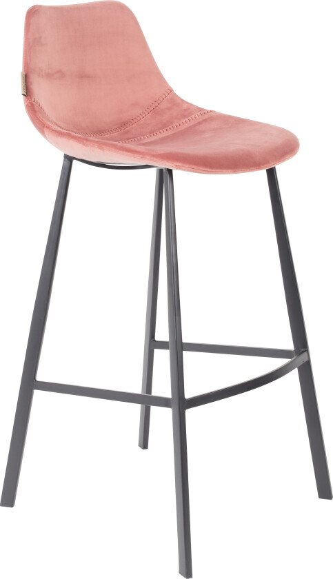 DUTCHBONE Franky barkrakk, med ryggstøtte og fotstøtte - rosa fløyelsstoff og svart stål (80 cm)