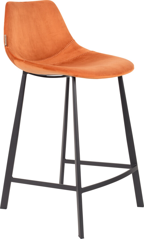 DUTCHBONE Franky barkrakk, med ryggstøtte og fotstøtte - oransje fløyelsstoff og svart stål (65cm)
