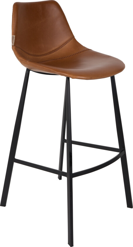 DUTCHBONE Franky barkrakk, med ryggstøtte og fotstøtte - brun PU og svart stål (80cm)