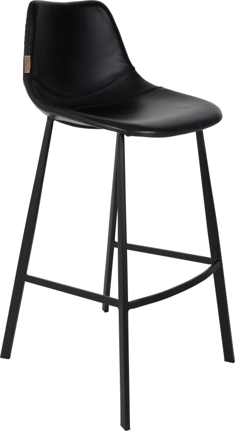 Bilde av DUTCHBONE Franky barkrakk, med ryggstøtte og fotstøtte - svart PU og svart stål (80cm)