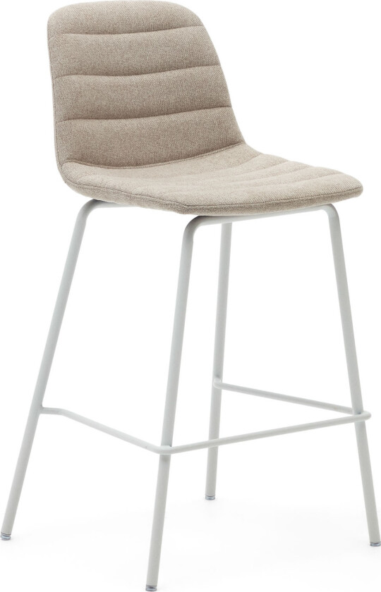 LAFORMA Zunilda barkrakk, med ryggstøtte og fotstøtte - beige chenille og matt hvitt stål (H:65cm)