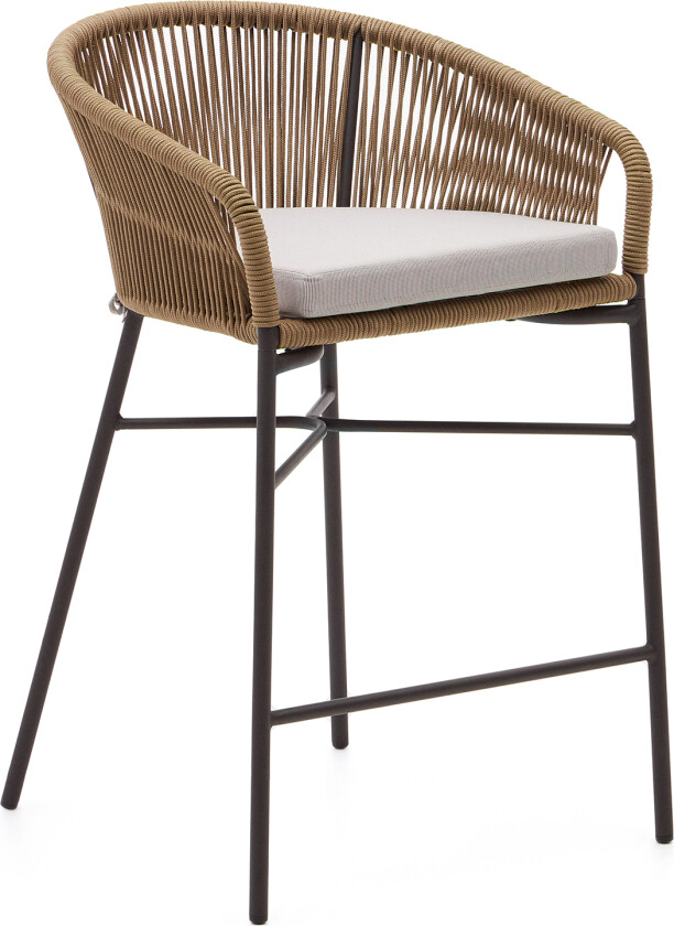 LAFORMA Yanet barkrakk, med ryggstøtte, armlener og fotskammel - beige tau og metall (H:65cm)