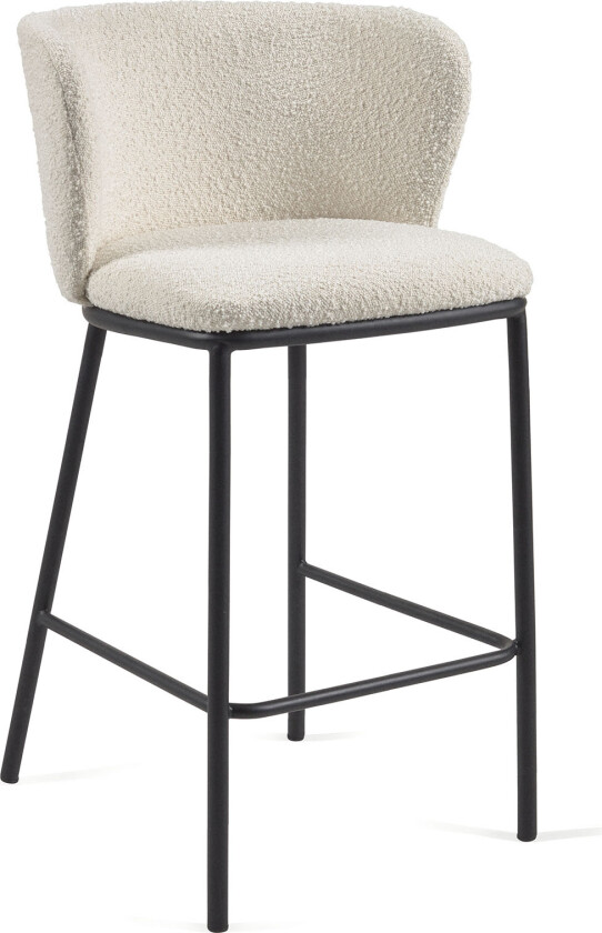 LAFORMA Ciselia barkrakk, med ryggstøtte og fotstøtte - hvit bouclé og svart metall (H:65cm)