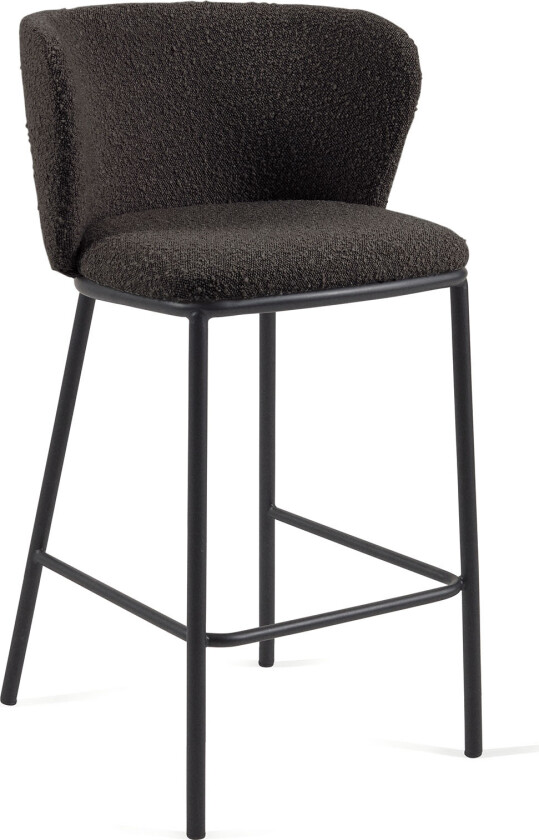 LAFORMA Ciselia barkrakk, med ryggstøtte og fotstøtte - svart bouclé og svart metall (H:65cm)