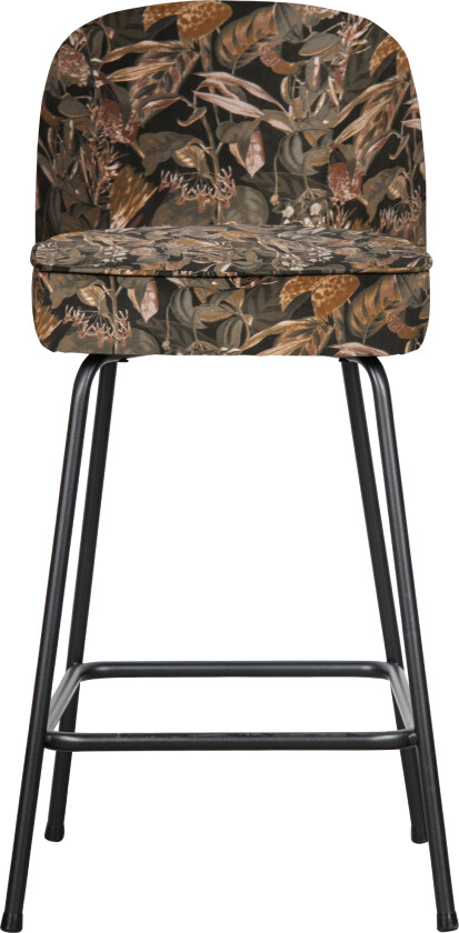 BEPUREHOME Vogue barkrakk, med ryggstøtte og fotstøtte - svart fløyelspolyester med blomstertrykk/svart metall