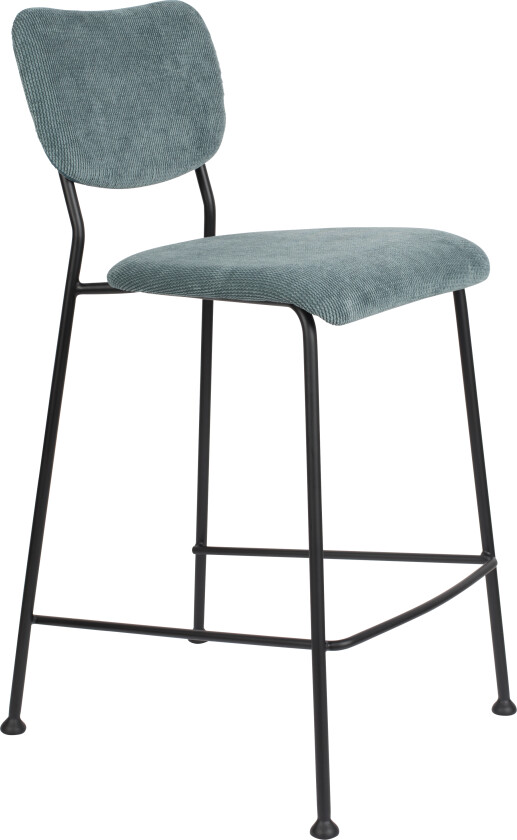 ZUIVER Benson barkrakk, m ryggstøtte og fotstøtte - gråblå fløyels polyester/nylon og sort stål (64,5 cm)