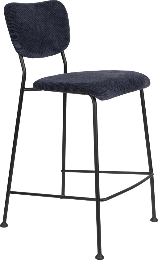 ZUIVER Benson barkrakk, m ryggstøtte og fotstøtte - mørkeblå fløyels polyester/nylon og sort stål (64,5 cm)