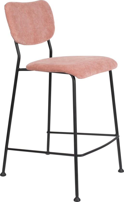 ZUIVER Benson barkrakk, m ryggstøtte og fotstøtte - rosa fløyels polyester/nylon og sort stål (64,5 cm)