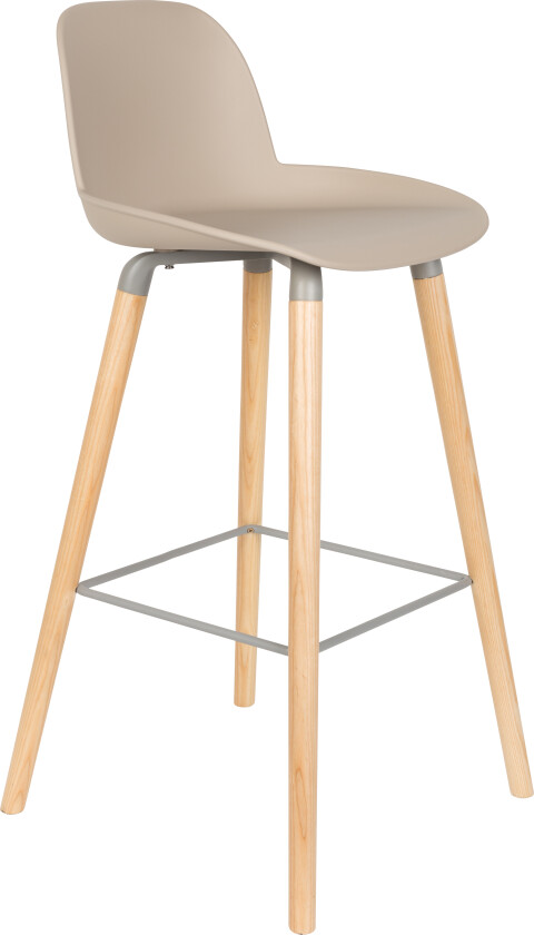ZUIVER Albert Kuip barkrakk, m ryggstøtte og fotstøtte - taupe polypropylen/naturlig ask (75cm)