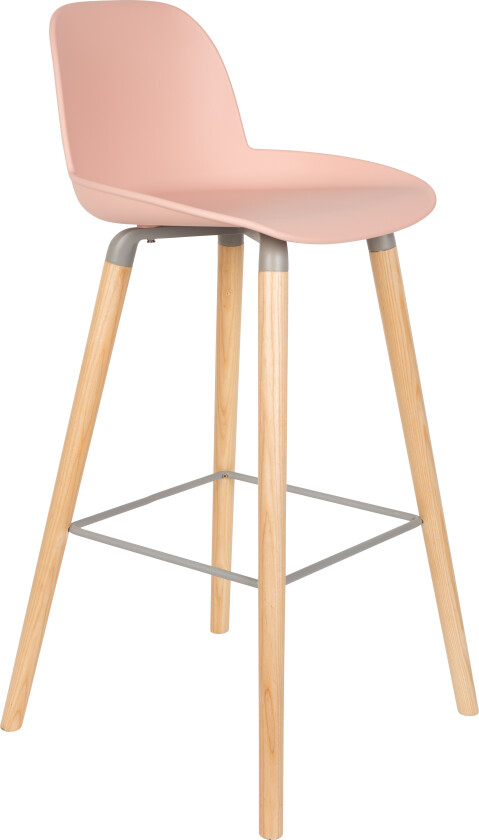 ZUIVER Albert Kuip barkrakk, m ryggstøtte og fotstøtte - rosa polypropylen/naturlig ask (75cm)