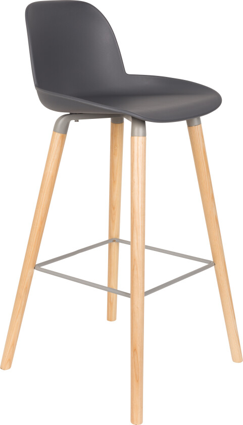 ZUIVER Albert Kuip barkrakk, m ryggstøtte og fotstøtte - mørkegrå polypropylen/natur ask (75cm)