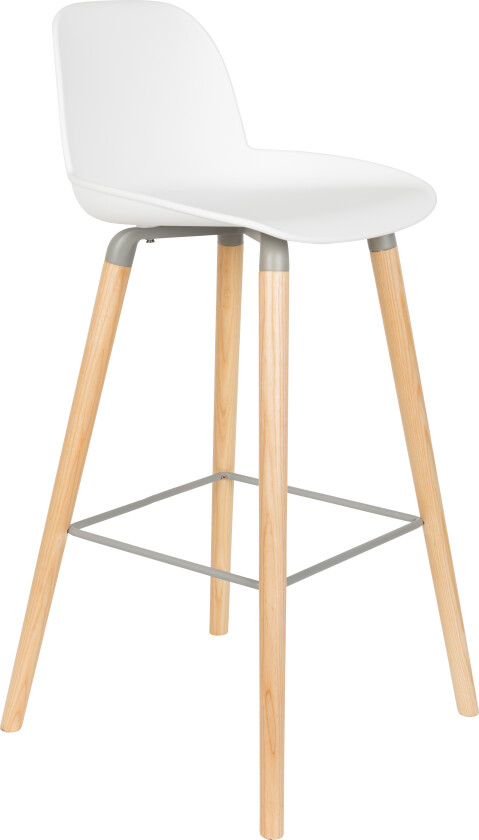ZUIVER Albert Kuip barkrakk, m ryggstøtte og fotstøtte - hvit polypropylen/naturlig ask (75cm)