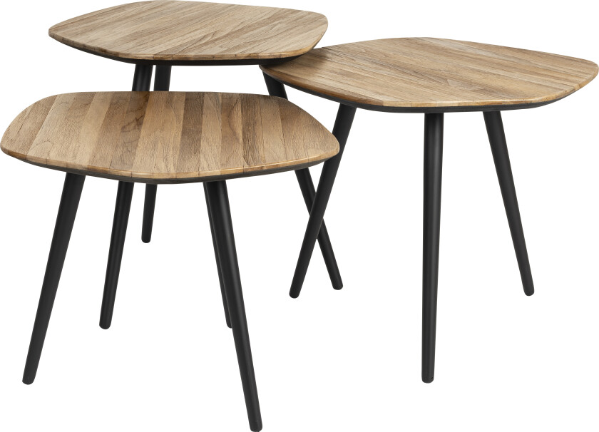 WHITE LABEL LIVING Cuties salongbord - brun teakfiner og svart jern (sett med 3)