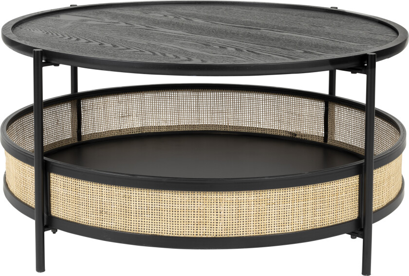 Bilde av WHITE LABEL LIVING Makoto salongbord, m kurv - rotting og sort ask finer/metall (Ø80)