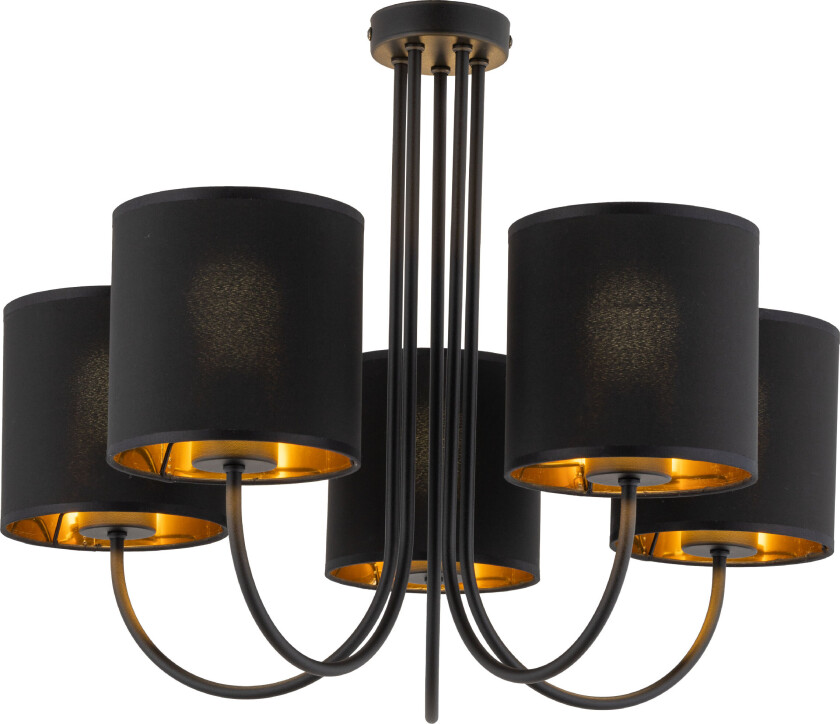 Torens loftlampe, m. 5 skjermer - svart stoff og sort metall