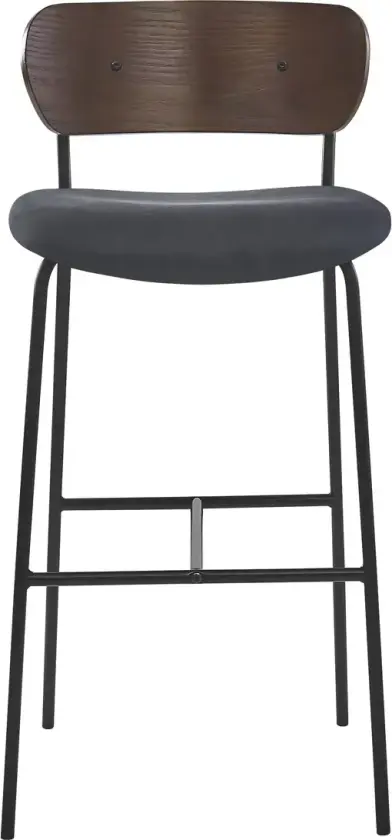 NORDLYS Tablincoln barstol, med rygg og fotstøtte - stoff, ask og svart metall