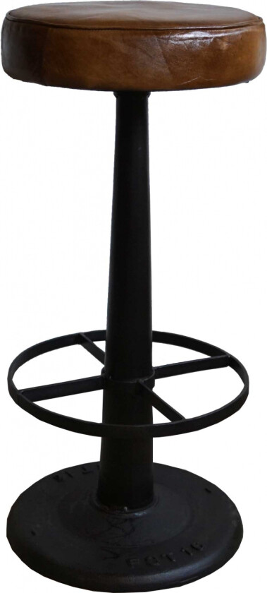 VAREMERKE LIVING barkrakk - ekte brunt skinn og svart jern, med fotstøtte