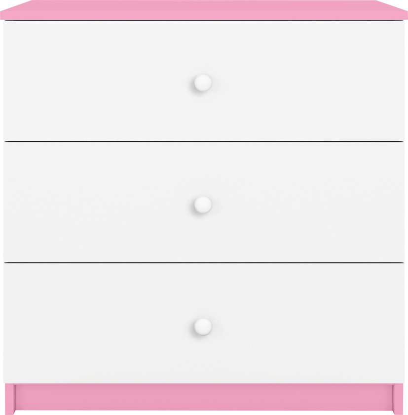 Babydreams kommode for barn, m. 3 skuffer - hvit og rosa laminat