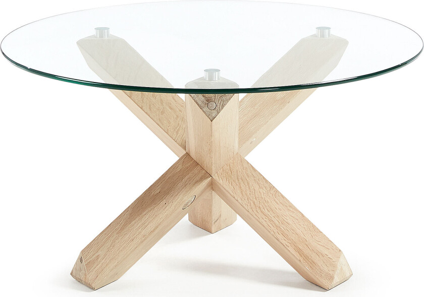 LAFORMA salongbord i lotustre, rundt - klart glass og hvitkalket eik (Ø65)