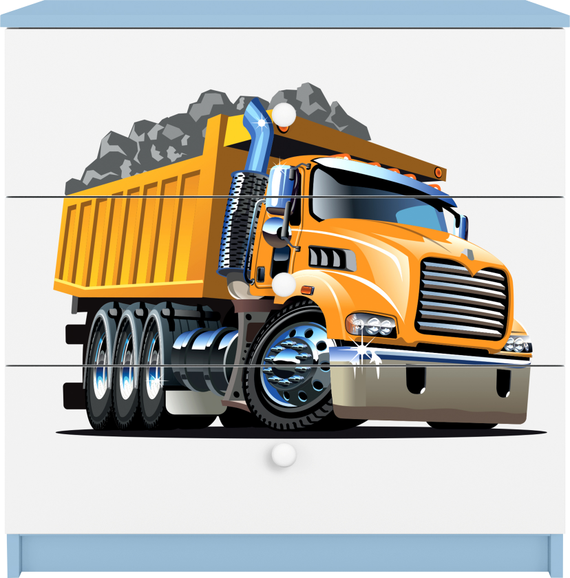 Babydreams barnekommode med lastebil, m. 3 skuffer - hvit og blå laminat