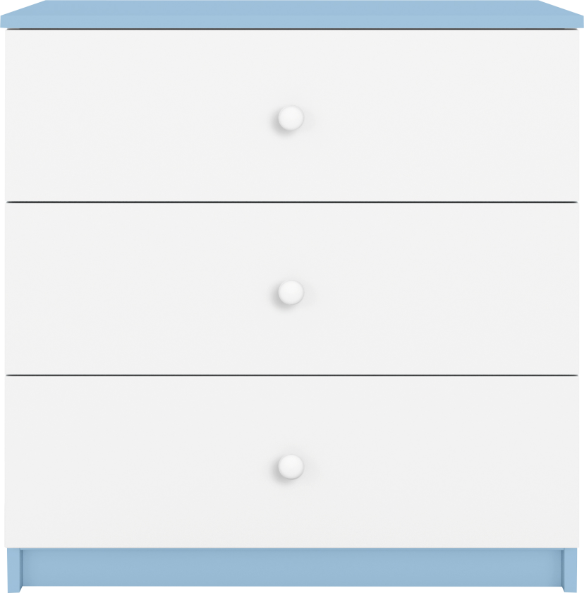 Babydreams kommode for barn, m. 3 skuffer - hvit og blå laminat