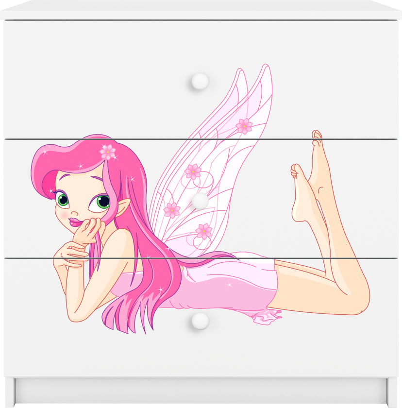 Babydreams barnekommode med fe med vinger, m. 3 skuffer - hvit laminat
