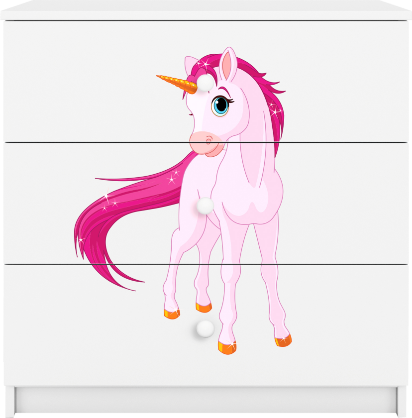 Babydreams barnekommode med enhjørning, m. 3 skuffer - hvit laminat