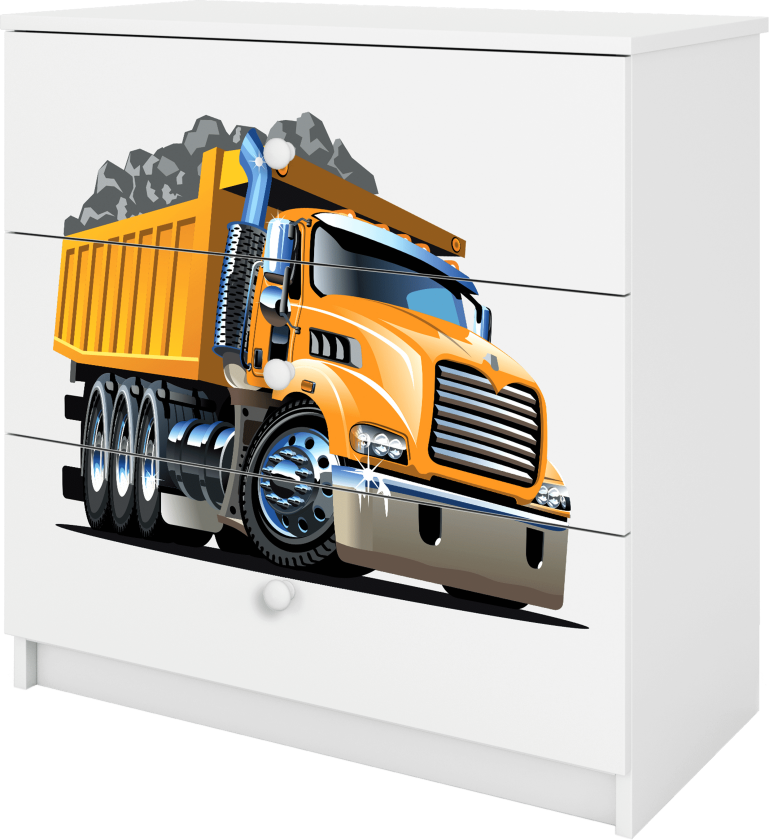 Babydreams barnekommode med lastebil, m. 3 skuffer - hvit laminat