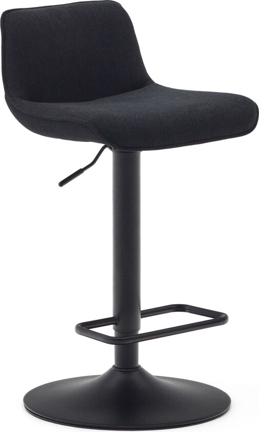 LAFORMA Zenda barkrakk, med ryggstøtte og fotstøtte - sort chenille og matt sort stål (H:81-102)