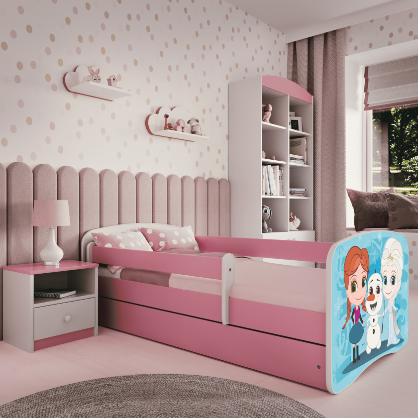 Babydreams juniorseng med Frost, med madrass, sengehest og skuff - hvit og rosa laminat (180x80)