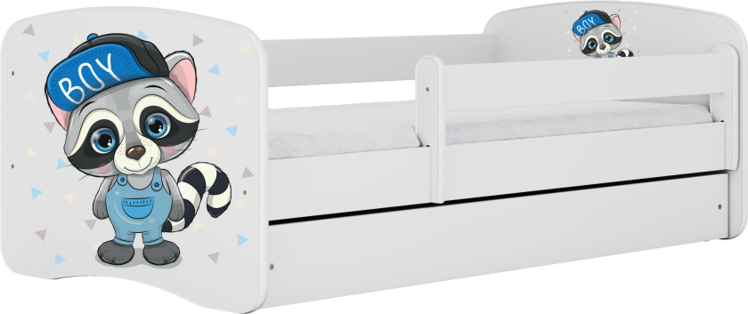 Babydreams juniorseng med vaskebjørn, med madrass, sengehest og skuff - hvit laminat (140x70)