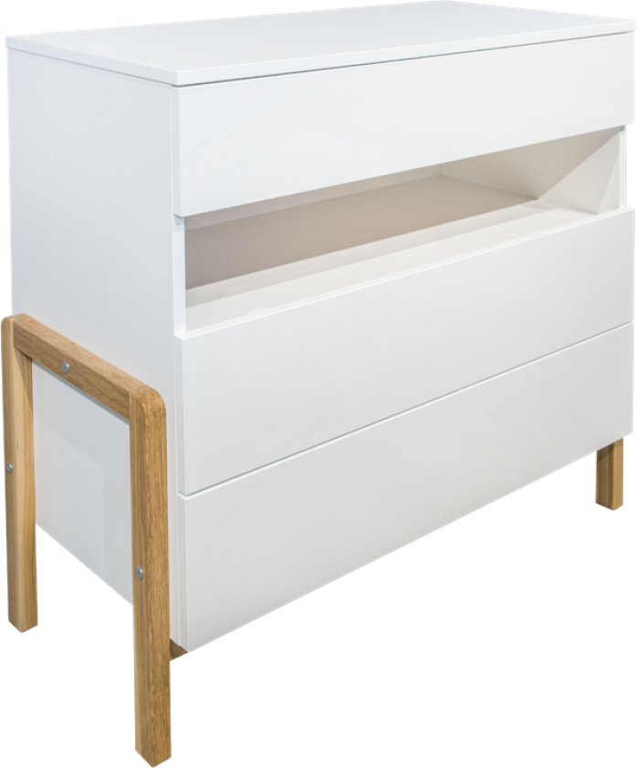 Victor barnekommode, m. 1 rom og 3 skuffer - hvit laminat og naturlig eik